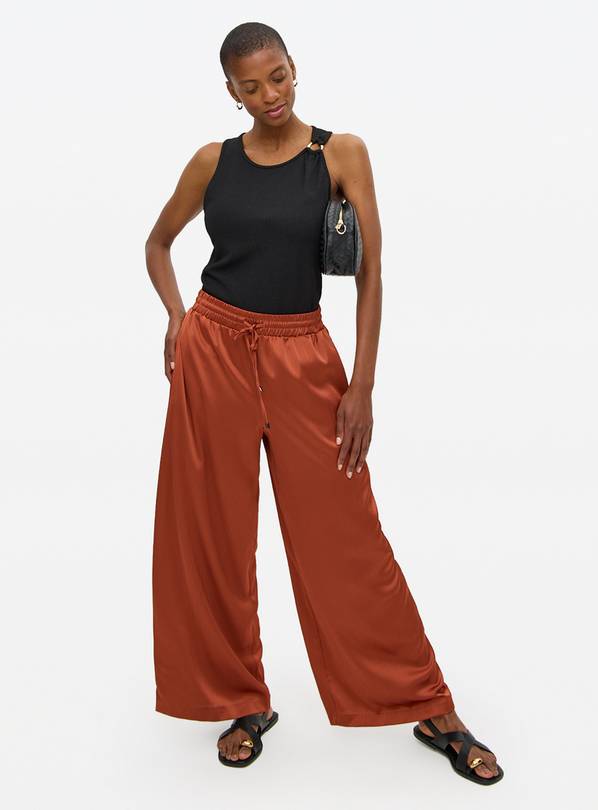 Rust Satin Plisse Ultra Wide Leg Trousers 12